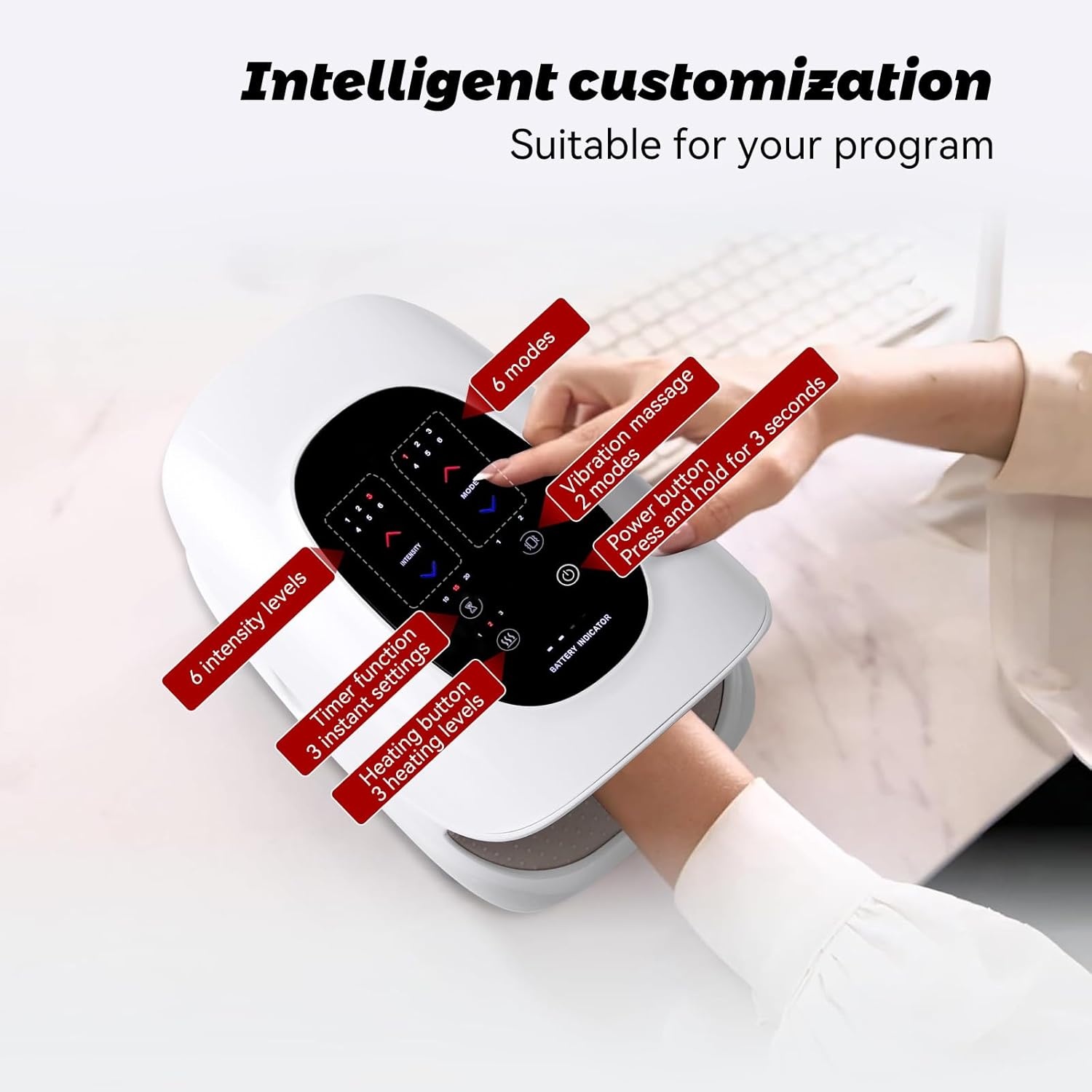 Draadloze Handmassager met Warmte en Compressie, 6 Vibratiestanden en Vingerrekking
