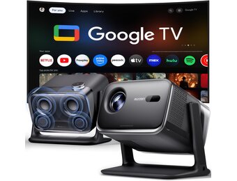 Aurzen Boom Mini 4-in-1 smart beamer met Google TV, 10.000+ apps, 4K ondersteunt projector, 20W DoIby Audio, 500 ANSI projector, autofocus en trapeziumcorrectie, wifi/Bluetooth thuisbioscoop buiten