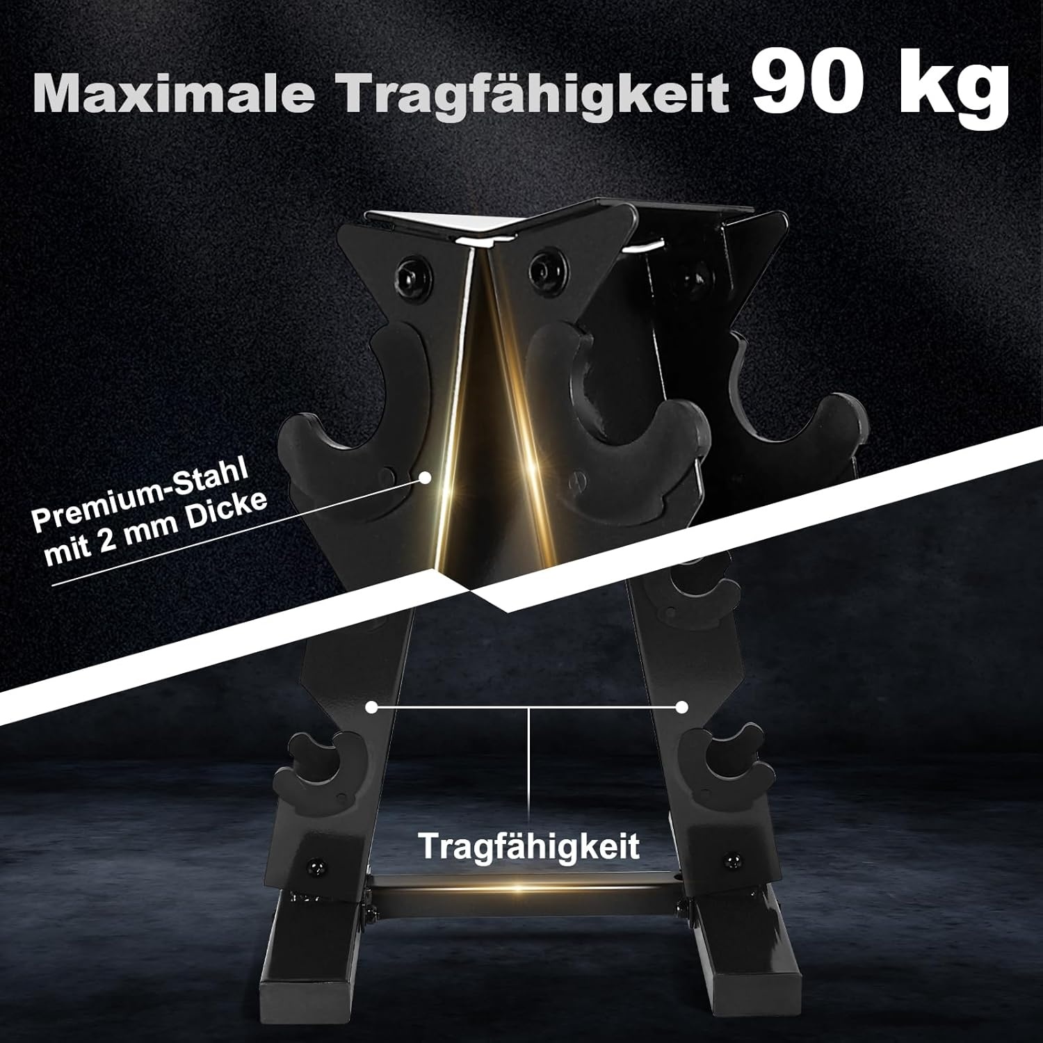 MENCIRO A-frame halterstandaard - 5 niveaus stalen gewichtsframe voor korte halters - ideaal voor thuisgym