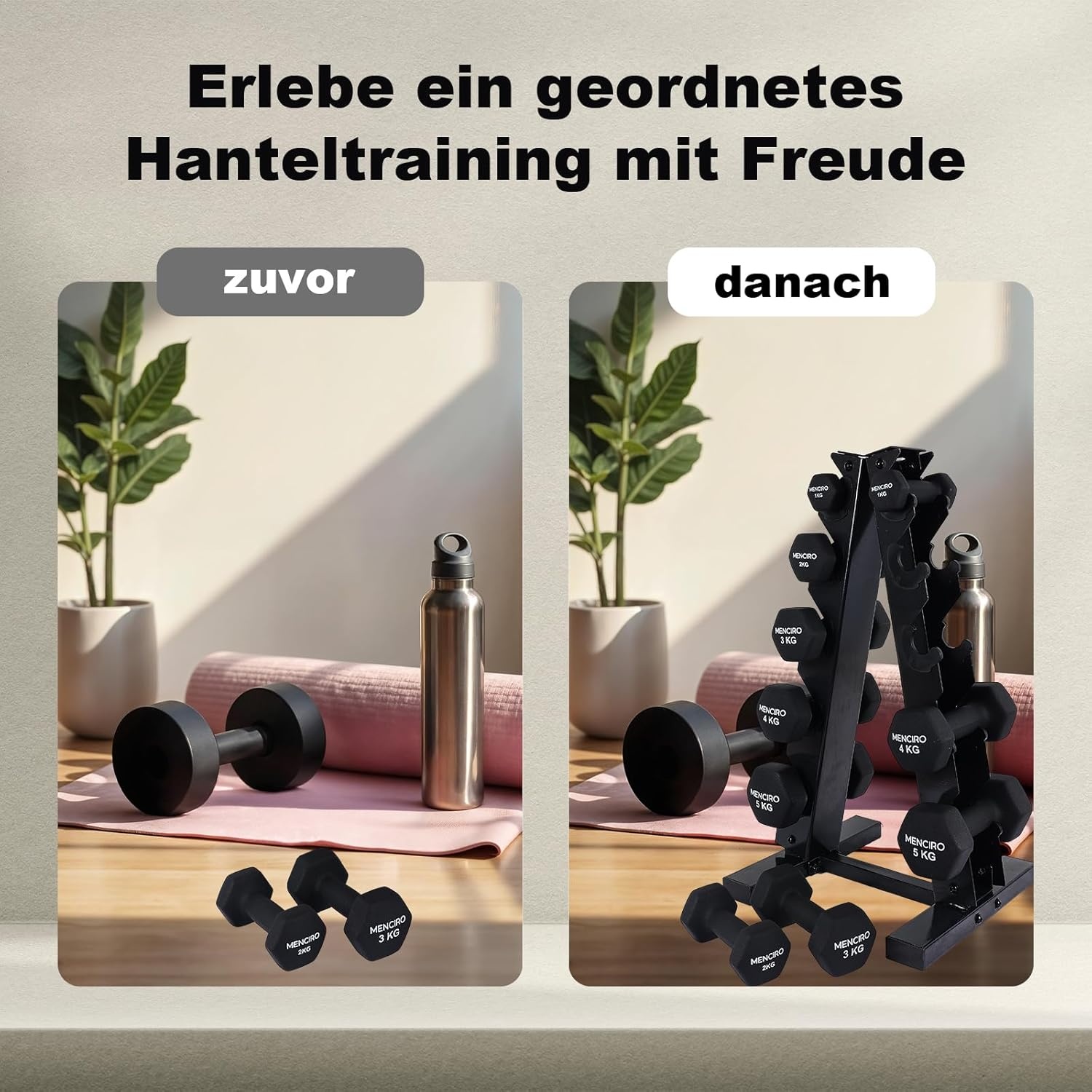 MENCIRO A-frame halterstandaard - 5 niveaus stalen gewichtsframe voor korte halters - ideaal voor thuisgym