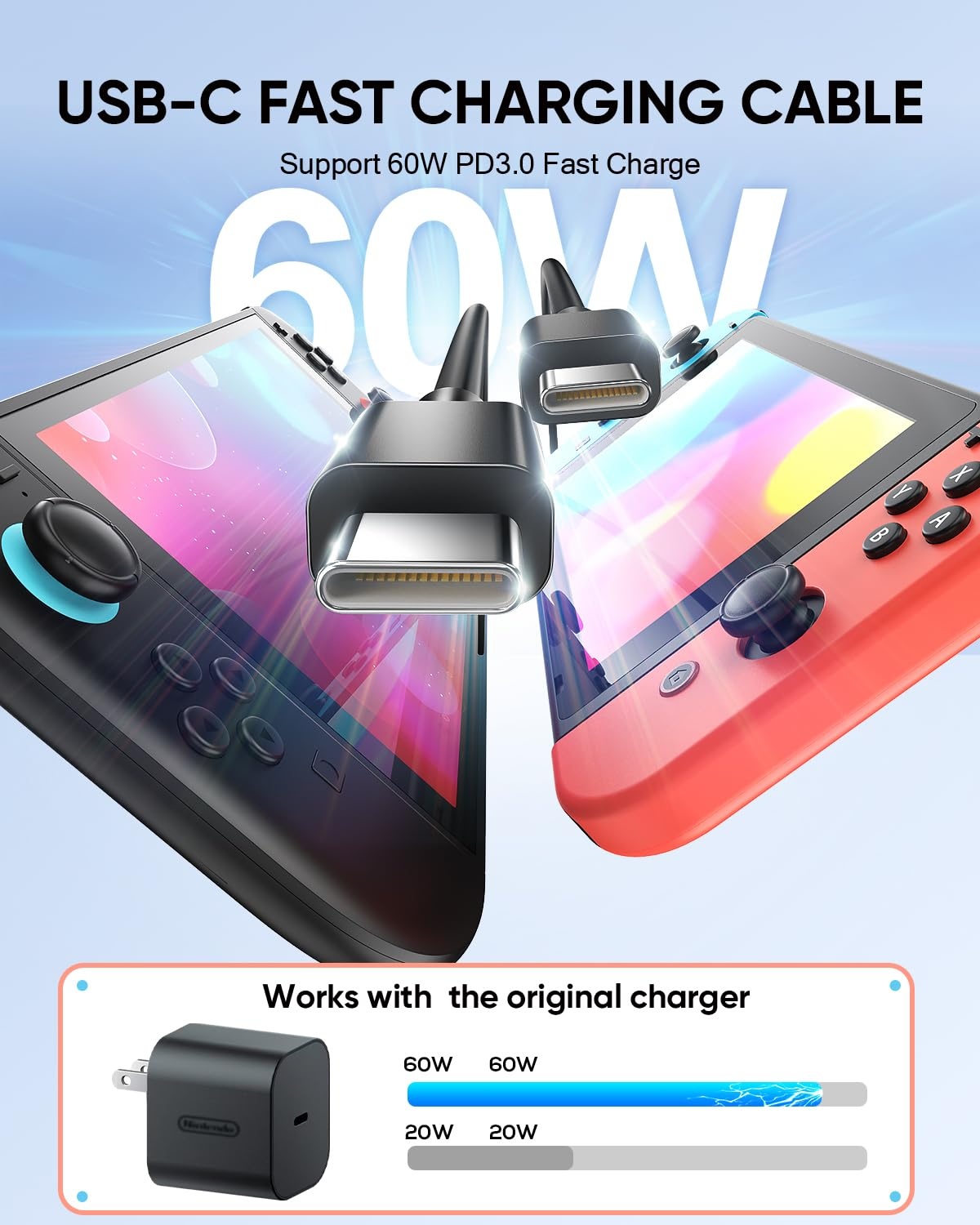 2x USB-C Snellader Kabel 60W PD 1.5m - 30% Korting!