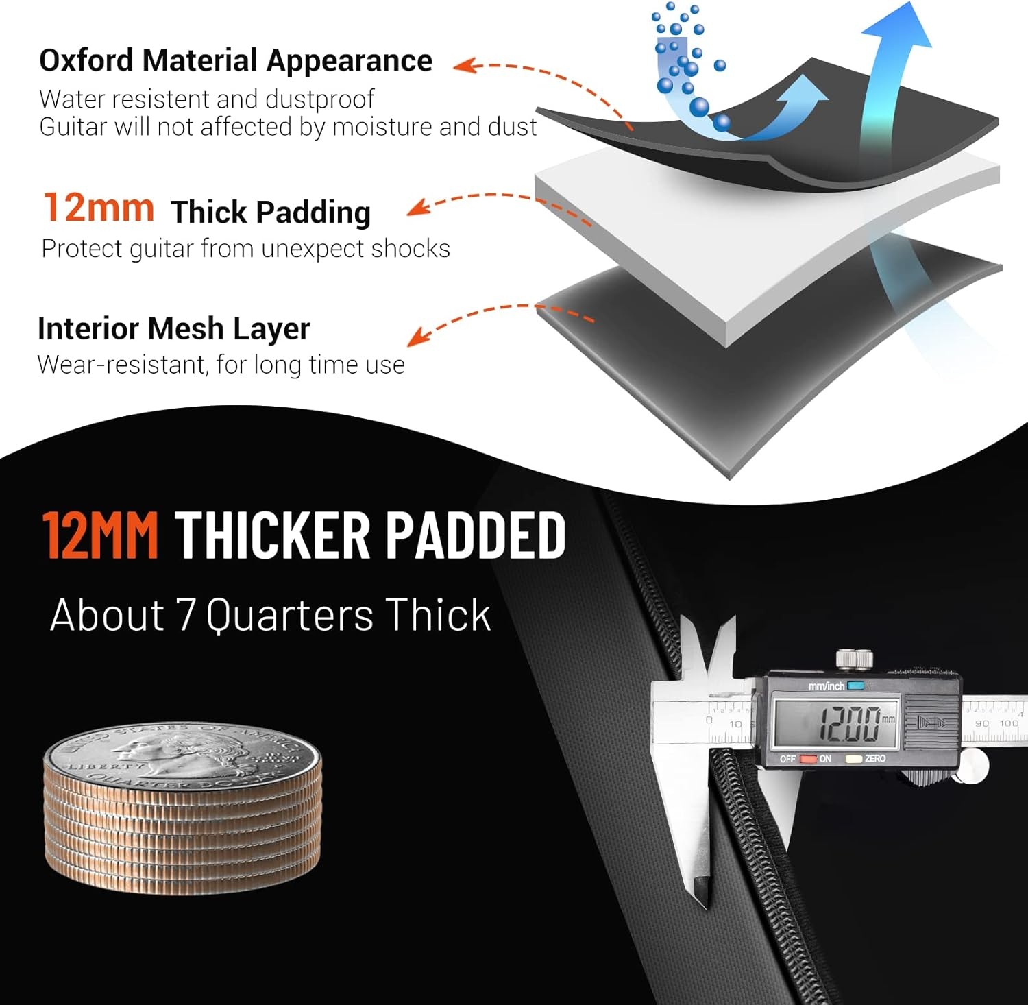 CAHAYA CY0149 Gitaartas Waterdicht Zwart voor 40-42 Inch Gitaren