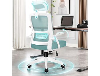 ALFORDSON bureaustoel met lendensteun voor thuiswerkplek, computerstoel met mesh bekleding, hoofdsteun, opklapbare armleuningen, kantelbare en draaibare bureaustoel, Arco, cyaan