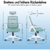 ALFORDSON bureaustoel met lendensteun voor thuiswerkplek, computerstoel met mesh bekleding, hoofdsteun, opklapbare armleuningen, kantelbare en draaibare bureaustoel, Arco, cyaan