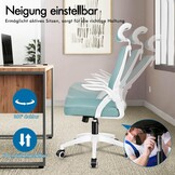 ALFORDSON bureaustoel met lendensteun voor thuiswerkplek, computerstoel met mesh bekleding, hoofdsteun, opklapbare armleuningen, kantelbare en draaibare bureaustoel, Arco, cyaan