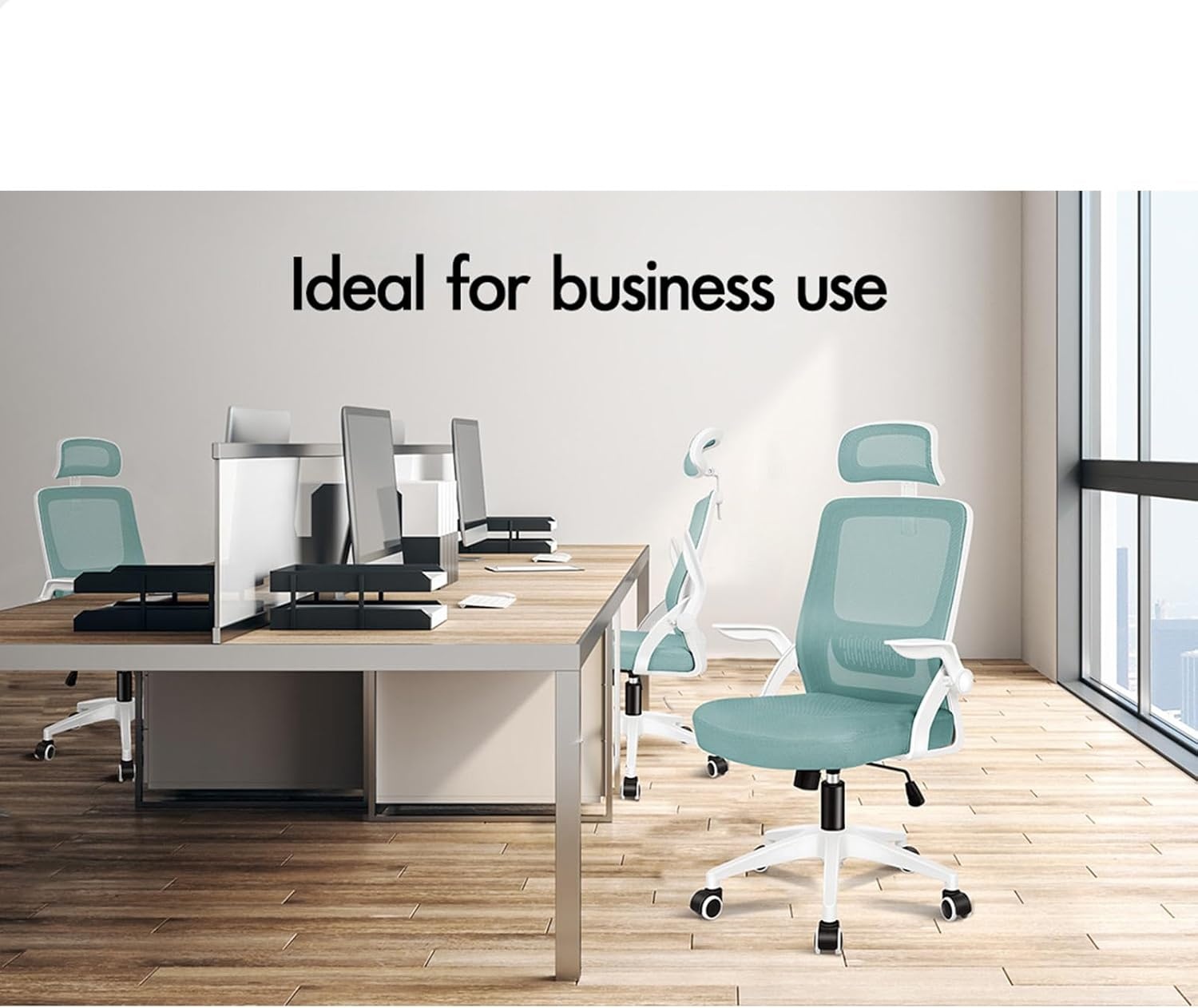 ALFORDSON bureaustoel met lendensteun voor thuiswerkplek, computerstoel met mesh bekleding, hoofdsteun, opklapbare armleuningen, kantelbare en draaibare bureaustoel, Arco, cyaan