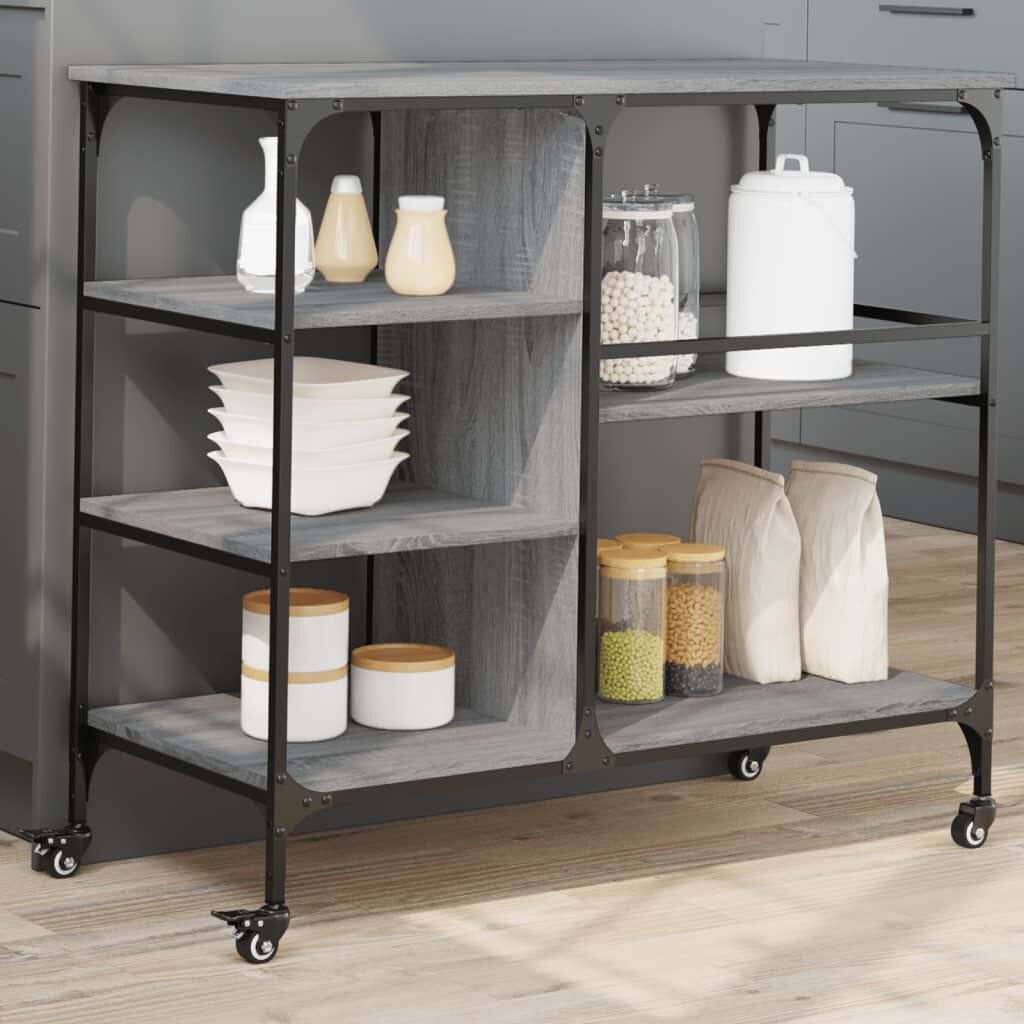 vidaXL Keukentrolley 100x45x89,5 cm Grijs Sonoma Eiken (63% Korting)