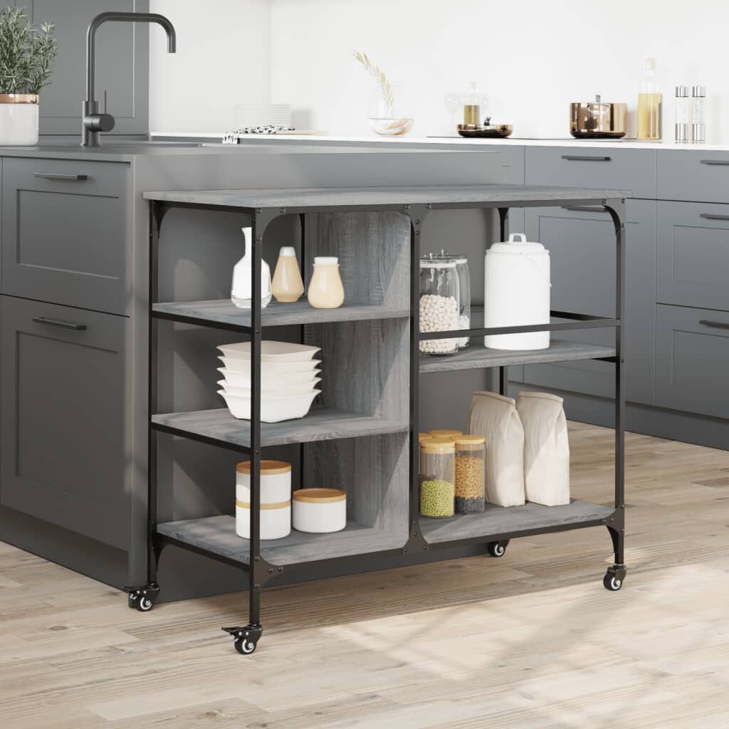 vidaXL Keukentrolley 100x45x89,5 cm Grijs Sonoma Eiken (63% Korting)