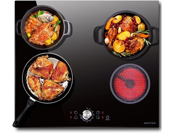 NOXTON Keramische kookplaten 4 platen 60cm，Inbouw, Zwarte glazen kookplaat, Aanraakbediening, Kinderslot, Oververhittingsindicator, Timer van 1-90 minuten