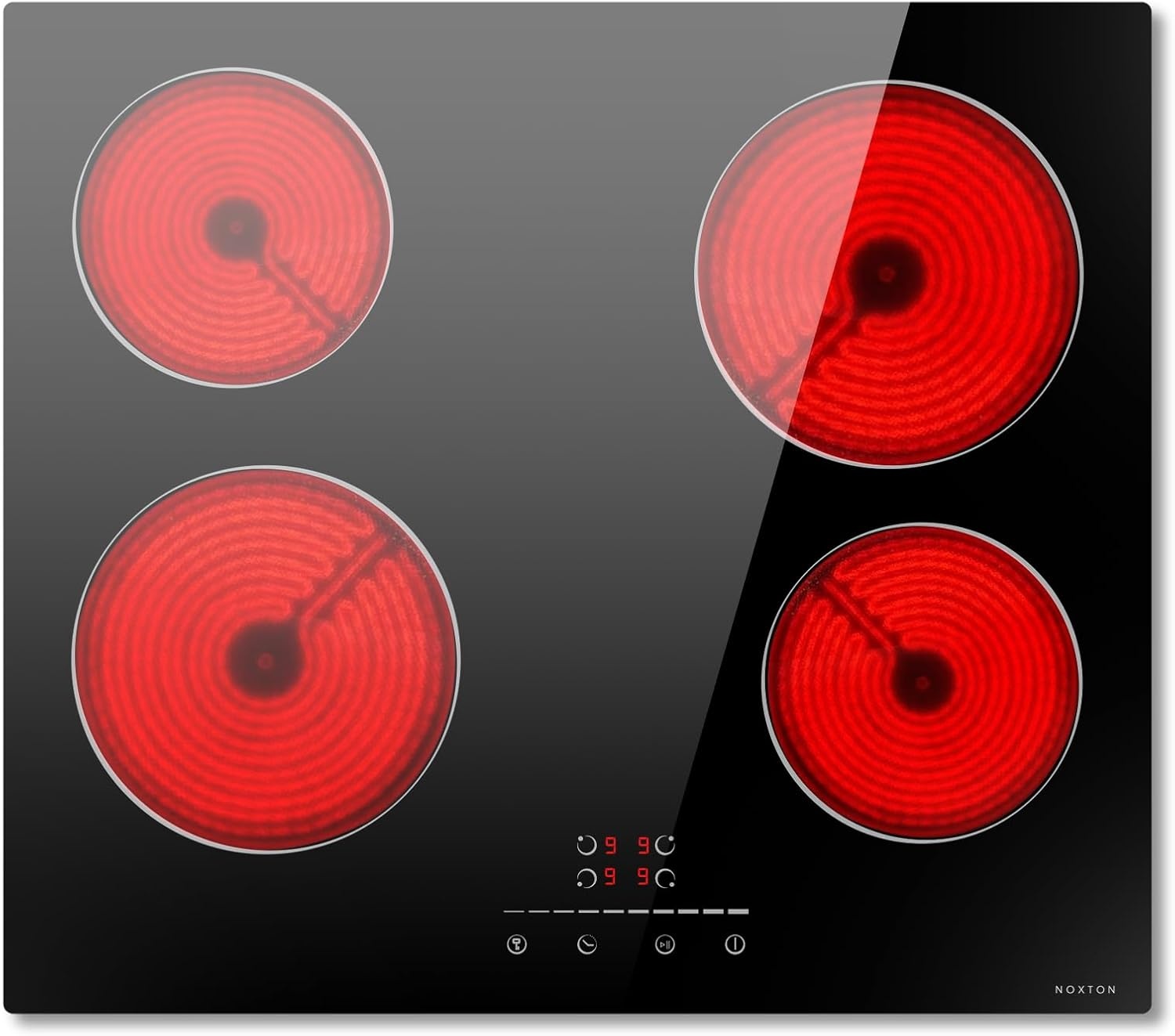 NOXTON Keramische kookplaten 4 platen 60cm，Inbouw, Zwarte glazen kookplaat, Aanraakbediening, Kinderslot, Oververhittingsindicator, Timer van 1-90 minuten