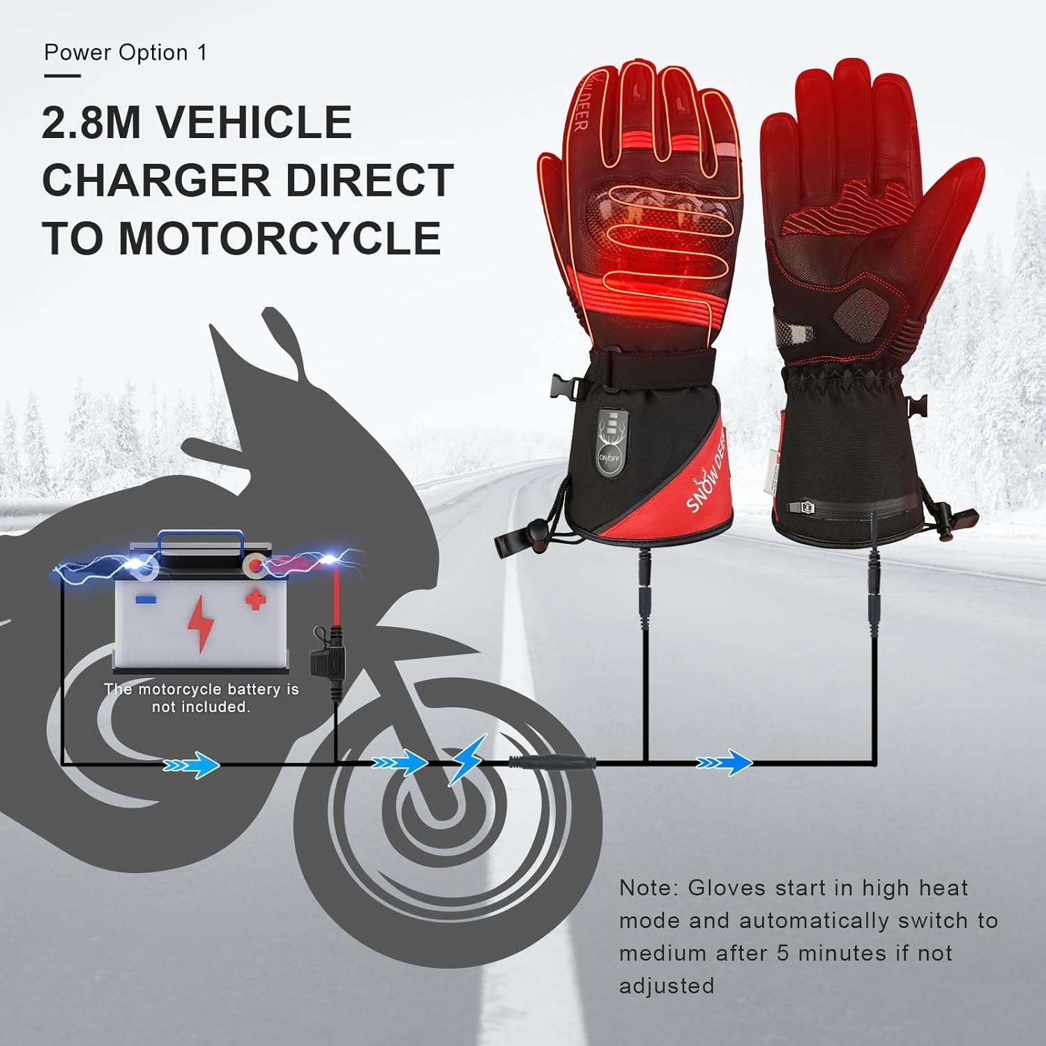 Verwarmde motorhandschoenen, 7.4V 2200MAH Elektrische Oplaadbare Batterij Waterdichte Rijhandschoenen Mannen Vrouwen voor Winter Fietsen Fietsen Ski Sneeuw Geïsoleerde Handwarmer Moto Handschoenen