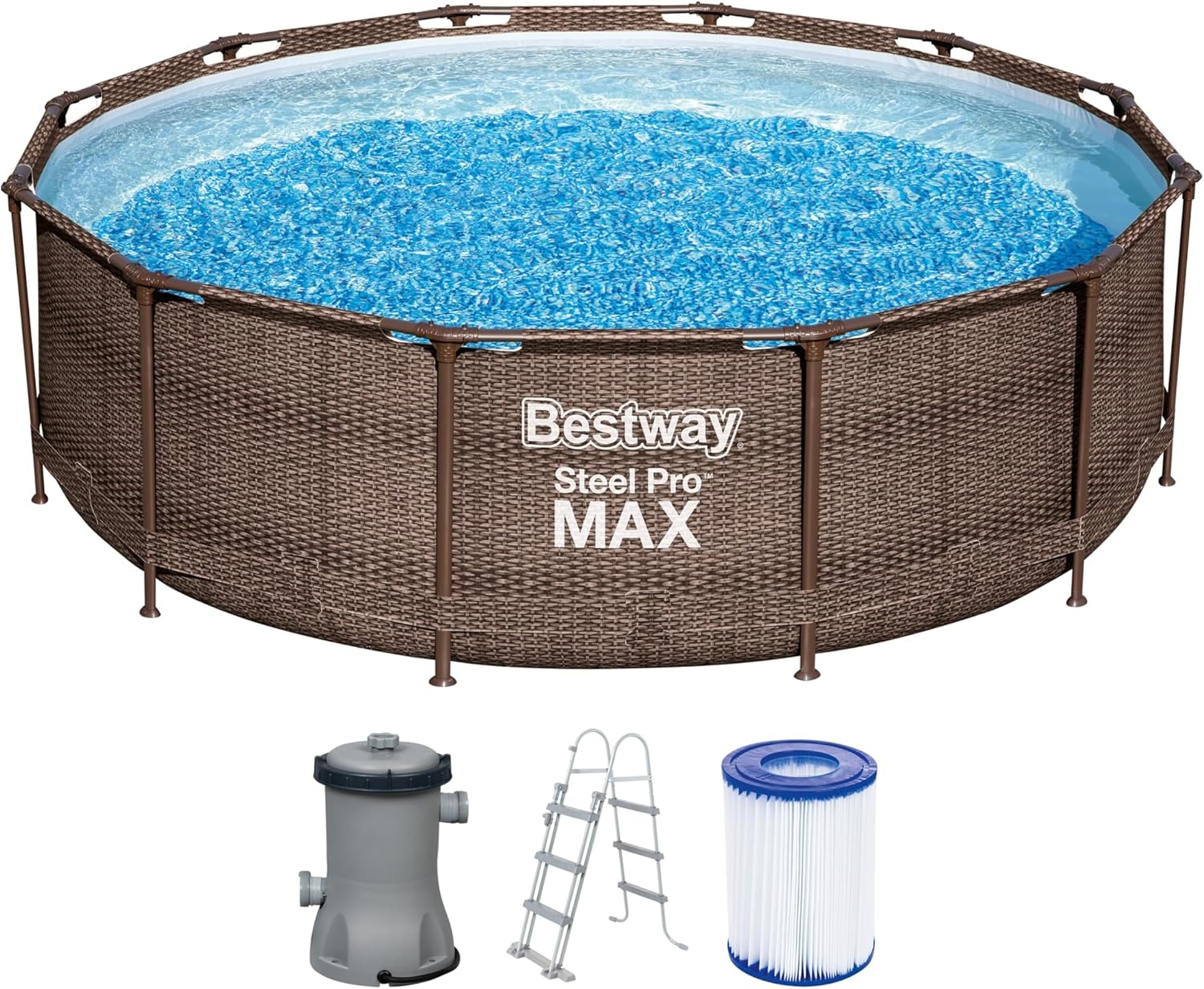 Bestway Steel Pro Max Frame Pool Complete set Deluxe, rond, rotan-look, 366 x 100 cm