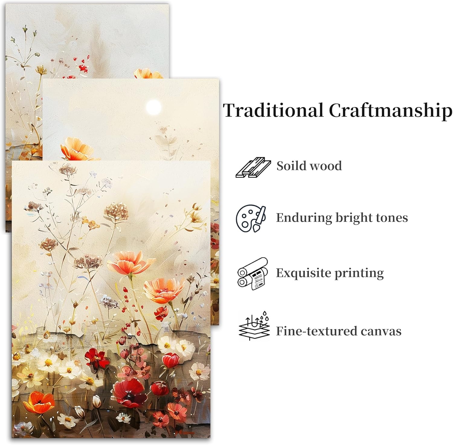 MHARTK66 Moderne Schilderijen Set van 3, Rode Bloemen Afbeelding op Canvas Woonkamer Muurdecoratie, Schilderij Kunstwerk voor Slaapkamer Badkamer Keuken