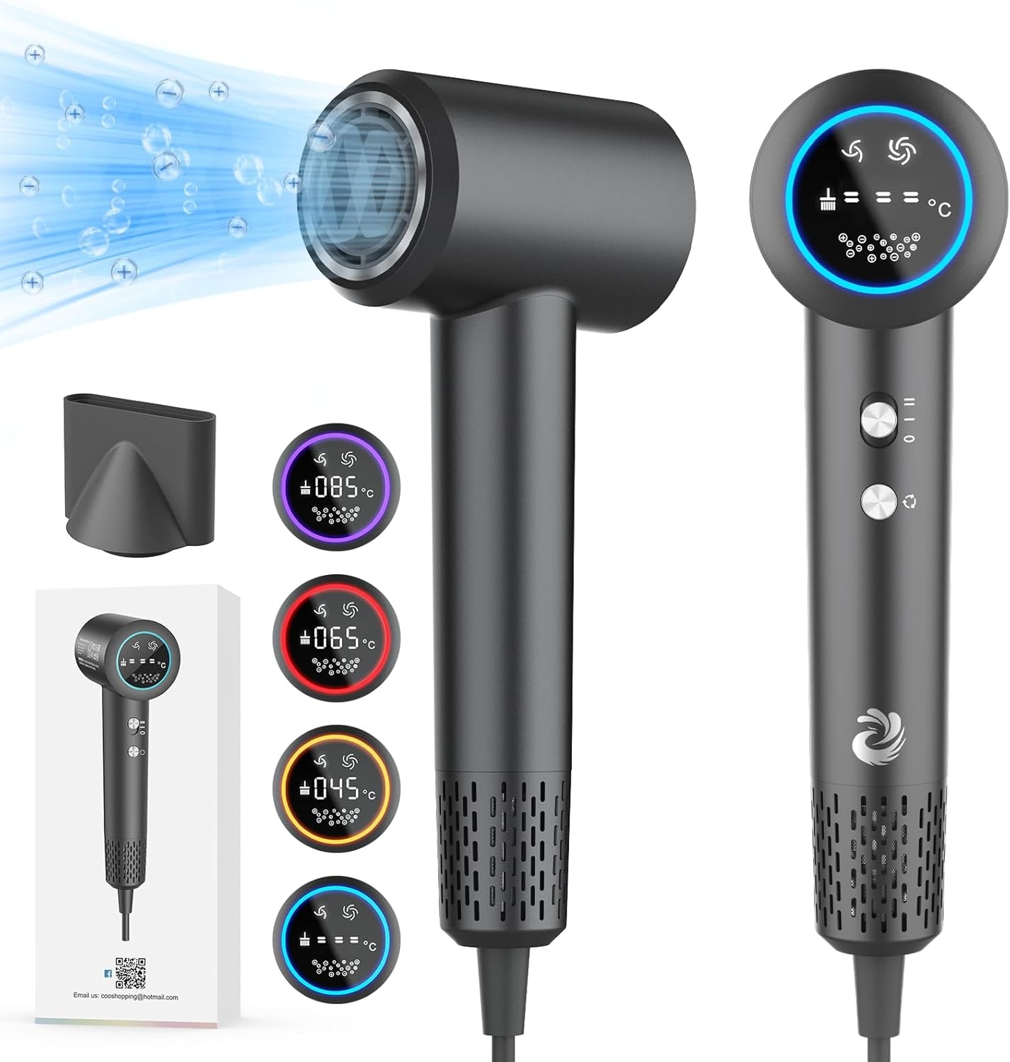 KARFUN Professionele haardroger, 2200 W, ionische haardroger, 400 miljoen negatieve ionen, 110.000 omw/min, snelle droging, intelligente temperatuurregeling, geluidsarm