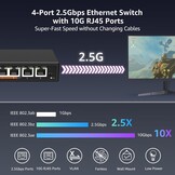 6-Poorts 10Gbps Niet-beheerde Netwerkswitch met 4x 2.5Gbps en 2x 10Gbps RJ45 Poorten
