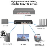 6-Poorts 10Gbps Niet-beheerde Netwerkswitch met 4x 2.5Gbps en 2x 10Gbps RJ45 Poorten