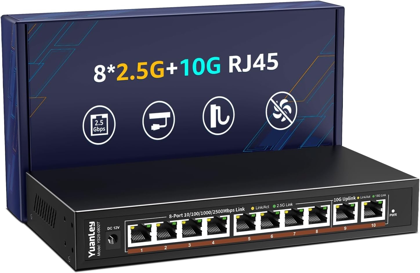 6-Poorts 10Gbps Niet-beheerde Netwerkswitch met 4x 2.5Gbps en 2x 10Gbps RJ45 Poorten
