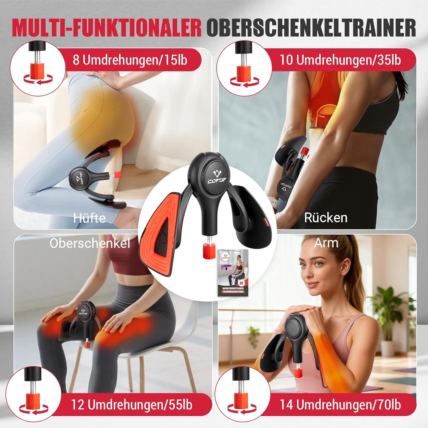 Dijbeentrainer, 15-70 lbs bekkenbodemtrainer voor vrouwen, multifunctionele zittrainer, billentrainer met weerstandsbanden, beenpers voor thuis, bekkenbodem, trainingsapparaat voor vormen, yoga
