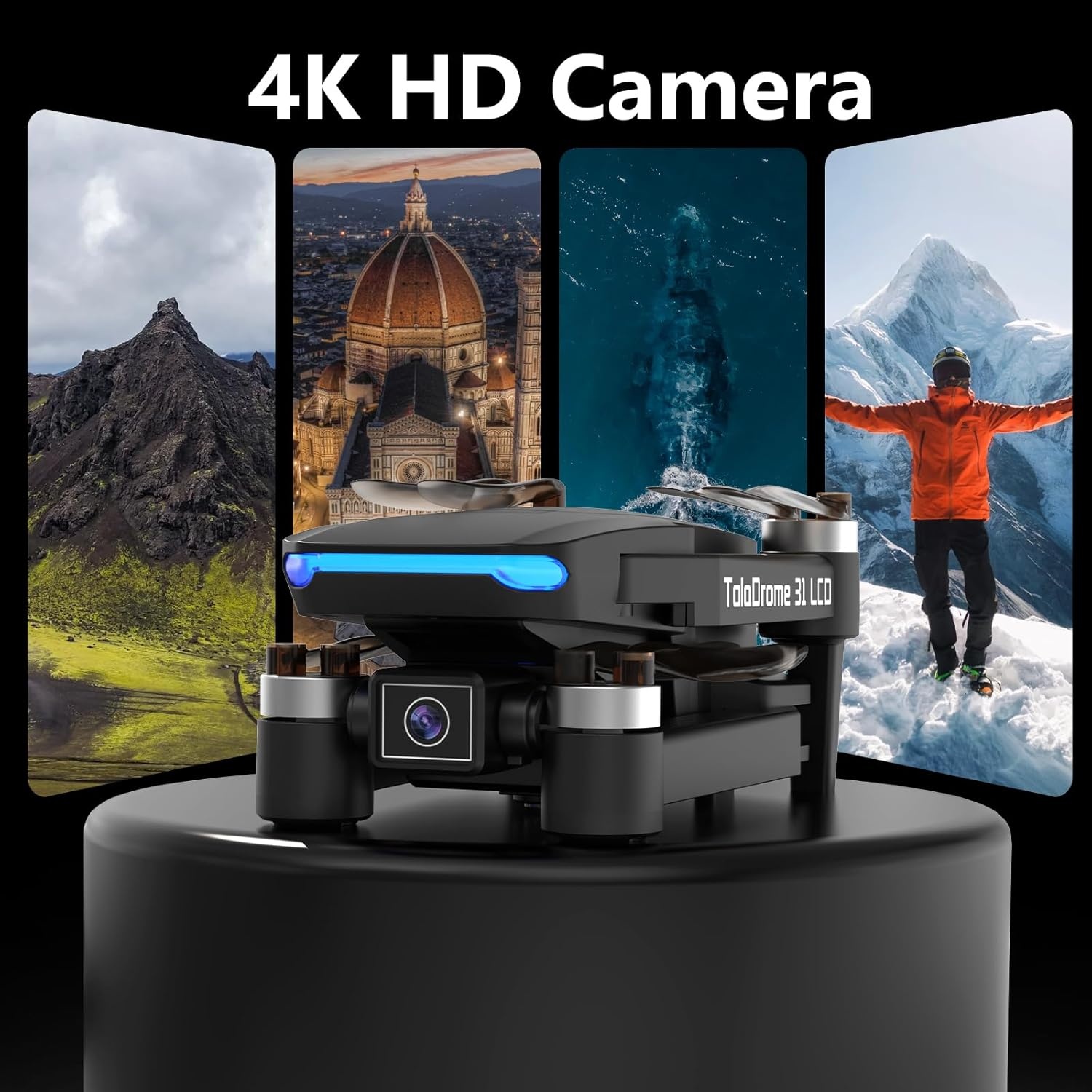 Toladrone Drone met LCD-scherm, Borstelloze Motor Drone met Camera 4K voor Beginners, Headless-modus, Fijnafstemmingsfunctie, Opvouwbare RC-quadcopter voor Volwassenen, TD31LCD Drones