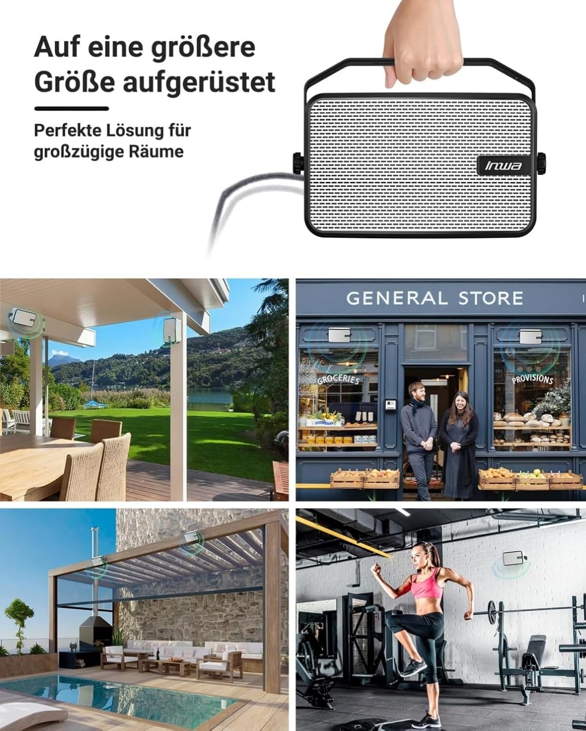 Inwa Bluetooth-Outdoorluidspreker, Draadloos Geluidssysteem voor Binnen en Buiten, IPX5-Waterdicht, 400W (2 Stuks, 2025 Nieuwe Bluetooth-Naam "Sync Speaker", RMS 40W)