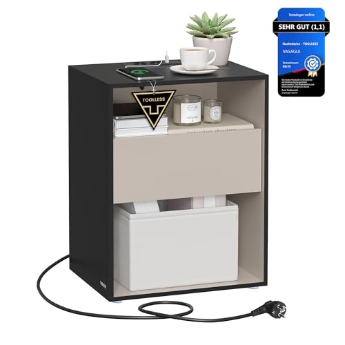 Ink Black Nachtkastje met Draadloze Oplader | 63% Korting