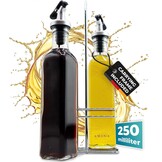 CUCINO azijn- en olieflessenset met praktische houder - olieflessen om te vullen met azijn en olijfolie, glazen oliefles met antidruppeltuit | 2x 250ml