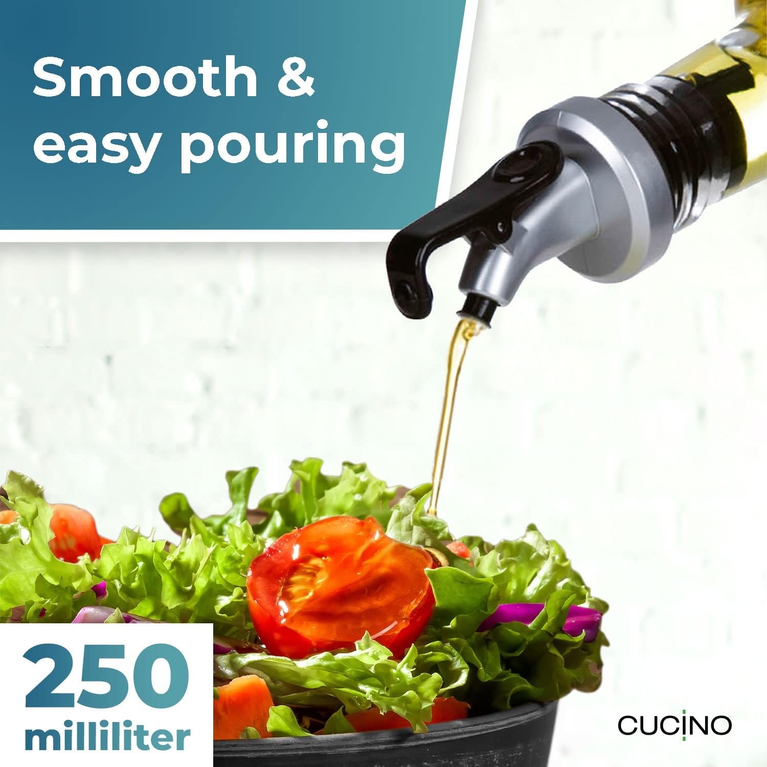 CUCINO azijn- en olieflessenset met praktische houder - olieflessen om te vullen met azijn en olijfolie, glazen oliefles met antidruppeltuit | 2x 250ml