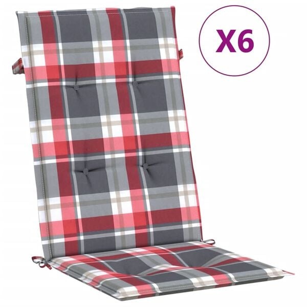6x VidaXL Tuinstoelkussens Rood Ruit 120x50x3 cm - 61% Korting