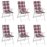 6x VidaXL Tuinstoelkussens Rood Ruit 120x50x3 cm - 61% Korting