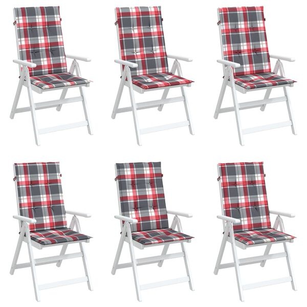 6x VidaXL Tuinstoelkussens Rood Ruit 120x50x3 cm - 61% Korting