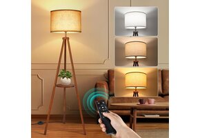 Houten Tripod Vloerlamp Dimbare, 4 Lichtkleuren, Plank - 58% Korting!
