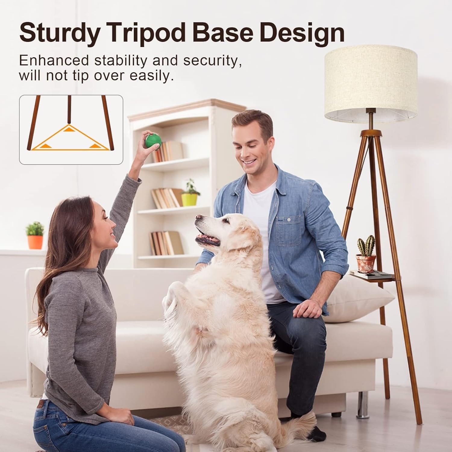 Dimbare Houten Tripod Vloerlamp met Plank & Afstandsbediening - 53% Korting!