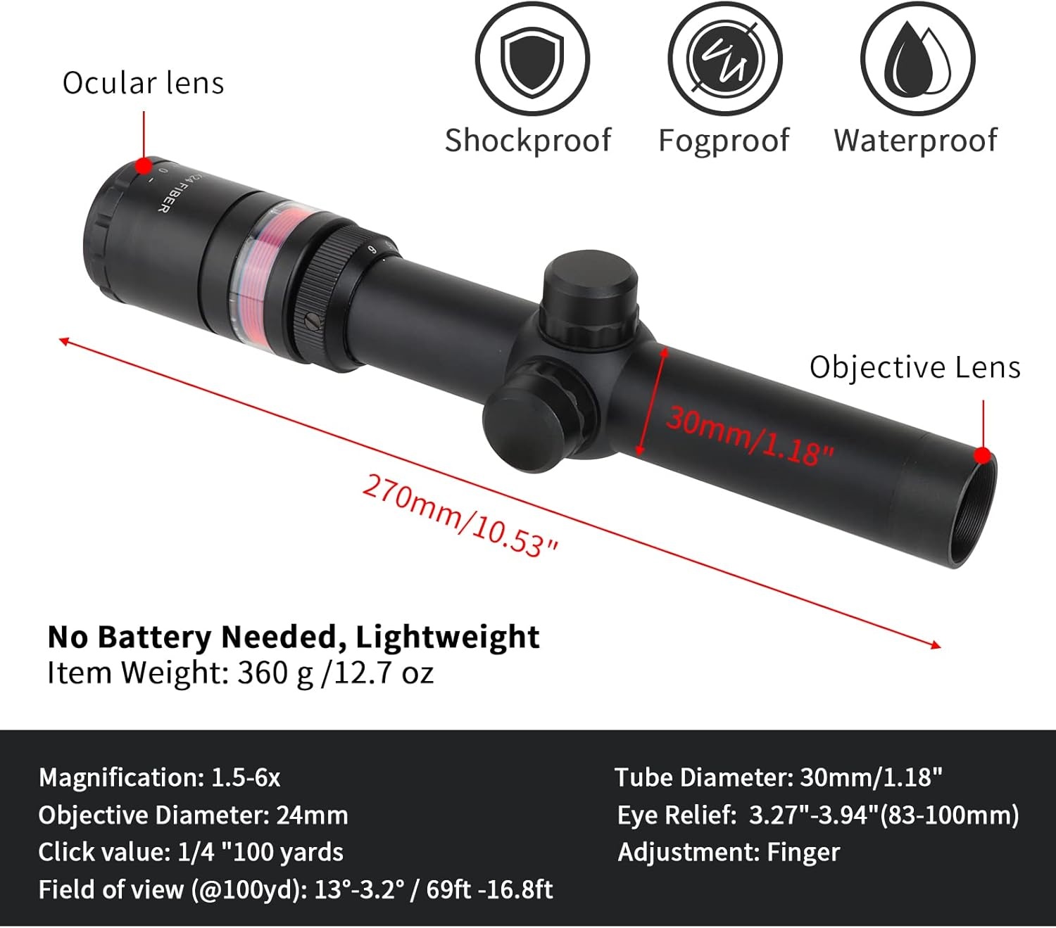 Richtkijker 1.5-6x24mm 35% Korting - Rood Driehoek Kruis