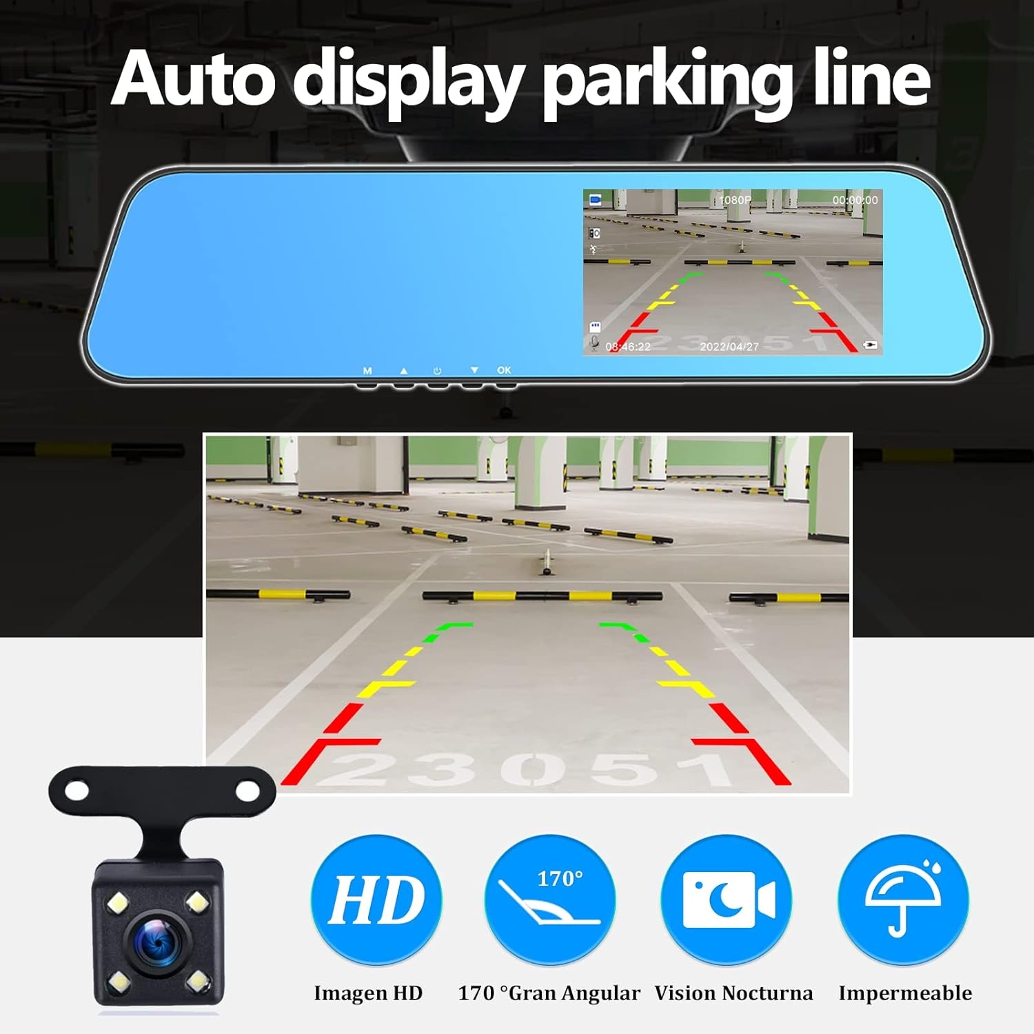 Dashcam Achteruitkijkspiegel met Achteruitrijcamera - 34% Korting!