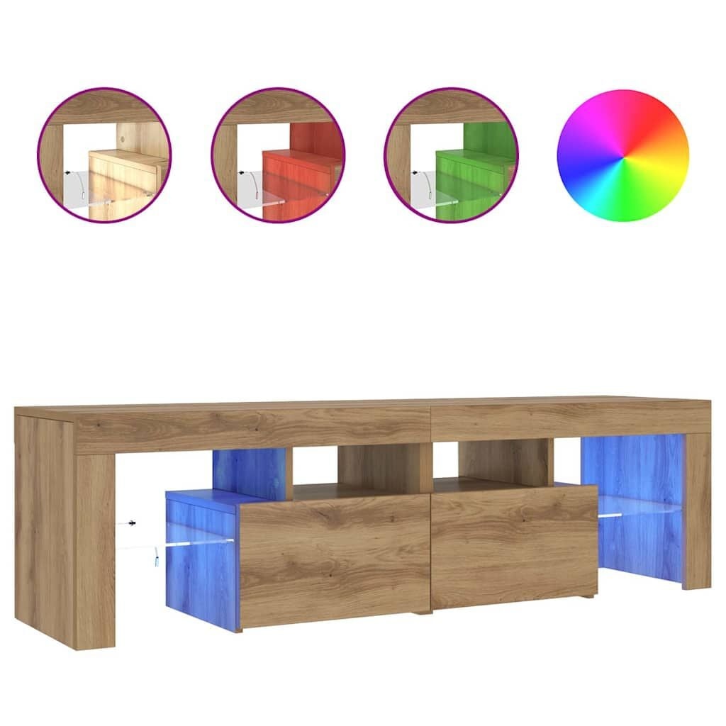 TV-meubel met LED - 140cm - Artisanaal Eiken - Nu 52% Korting!