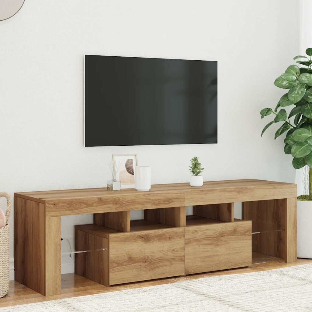 TV-meubel met LED - 140cm - Artisanaal Eiken - Nu 52% Korting!
