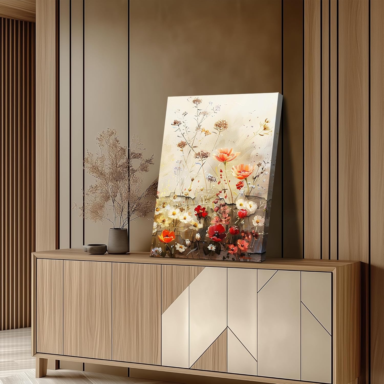 Set van 3 Moderne Canvas Schilderijen - Rode Bloemen (29% Korting)