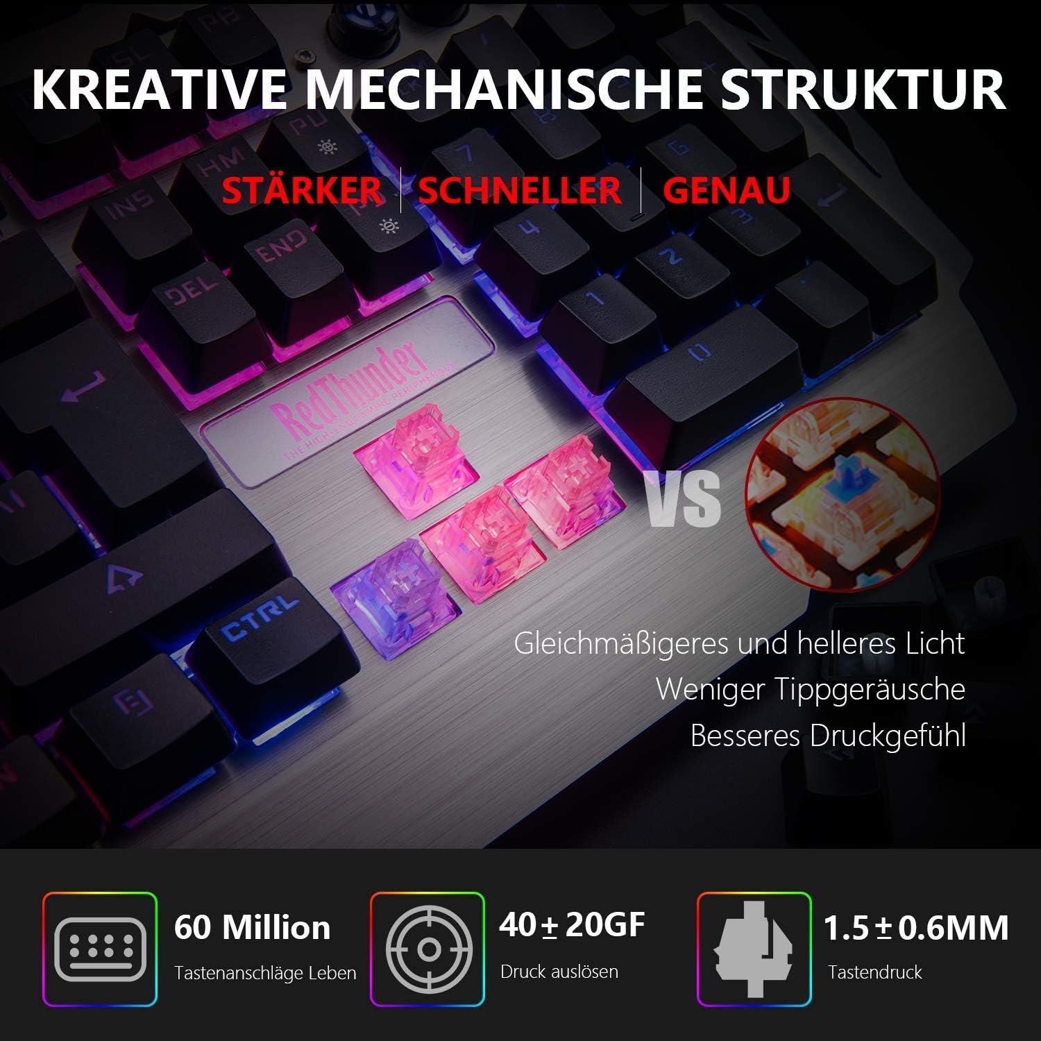 Gaming Toetsenbord QWERTZ Duits Halfmechanisch RGB - 80% Korting!