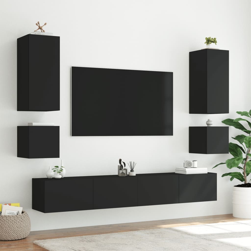 TV-wandmeubel met LED Zwart - 60% Korting