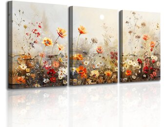 MHARTK66 Moderne Schilderijen Set (3x) - Rood Bloemen, Nu 29% Korting!