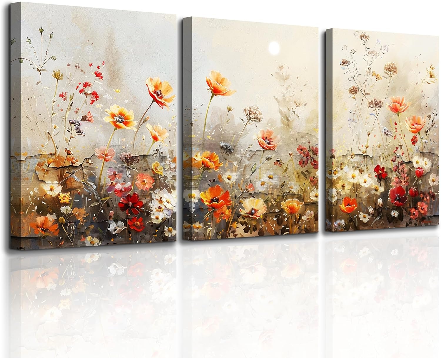 MHARTK66 Moderne Schilderijen Set (3x) - Rood Bloemen, Nu 29% Korting!