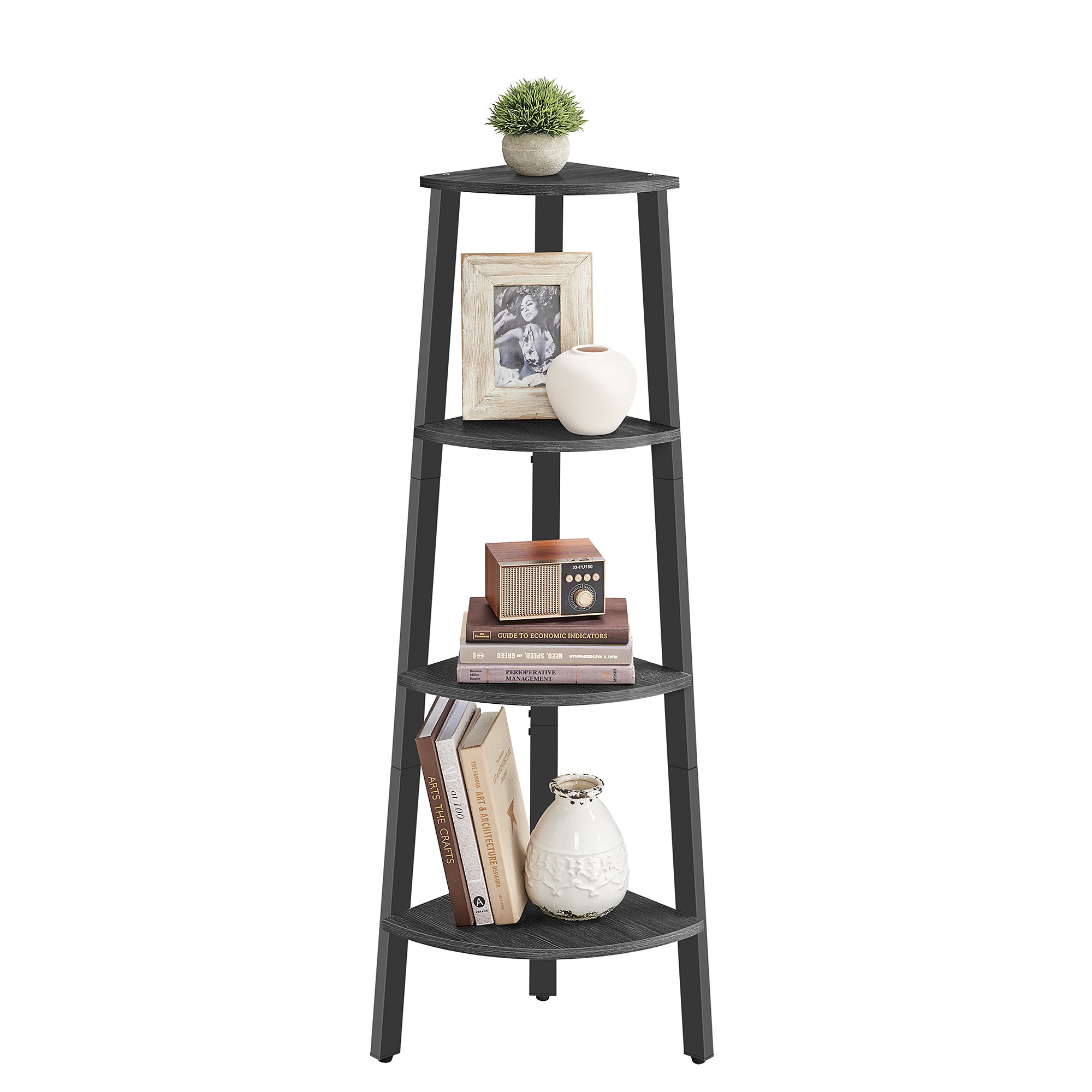 Hoekplank 4-laags ladderplank industrieel design houtskoolgrijs matzwart 33.4x33.4x125 cm