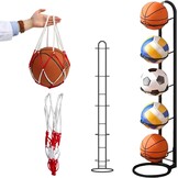 Zwarte Ballenstandaard met 5 Lagen en Mesh Opbergzak - 114 x 26 cm