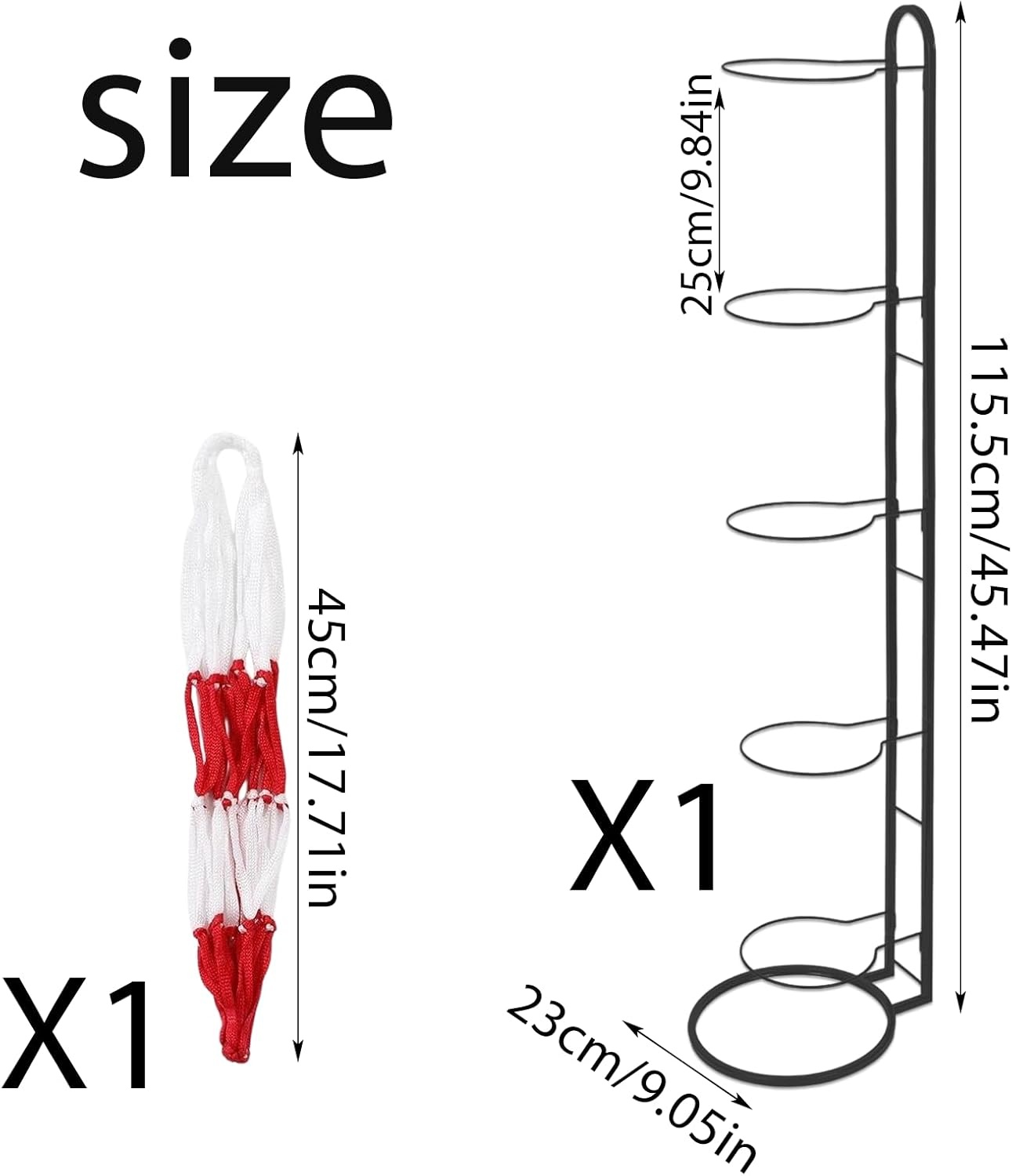 Zwarte Ballenstandaard met 5 Lagen en Mesh Opbergzak - 114 x 26 cm