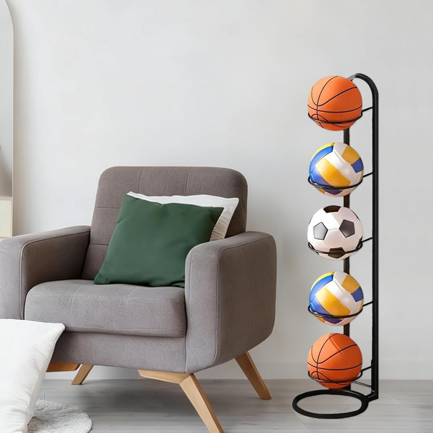 Zwarte Ballenstandaard met 5 Lagen en Mesh Opbergzak - 114 x 26 cm