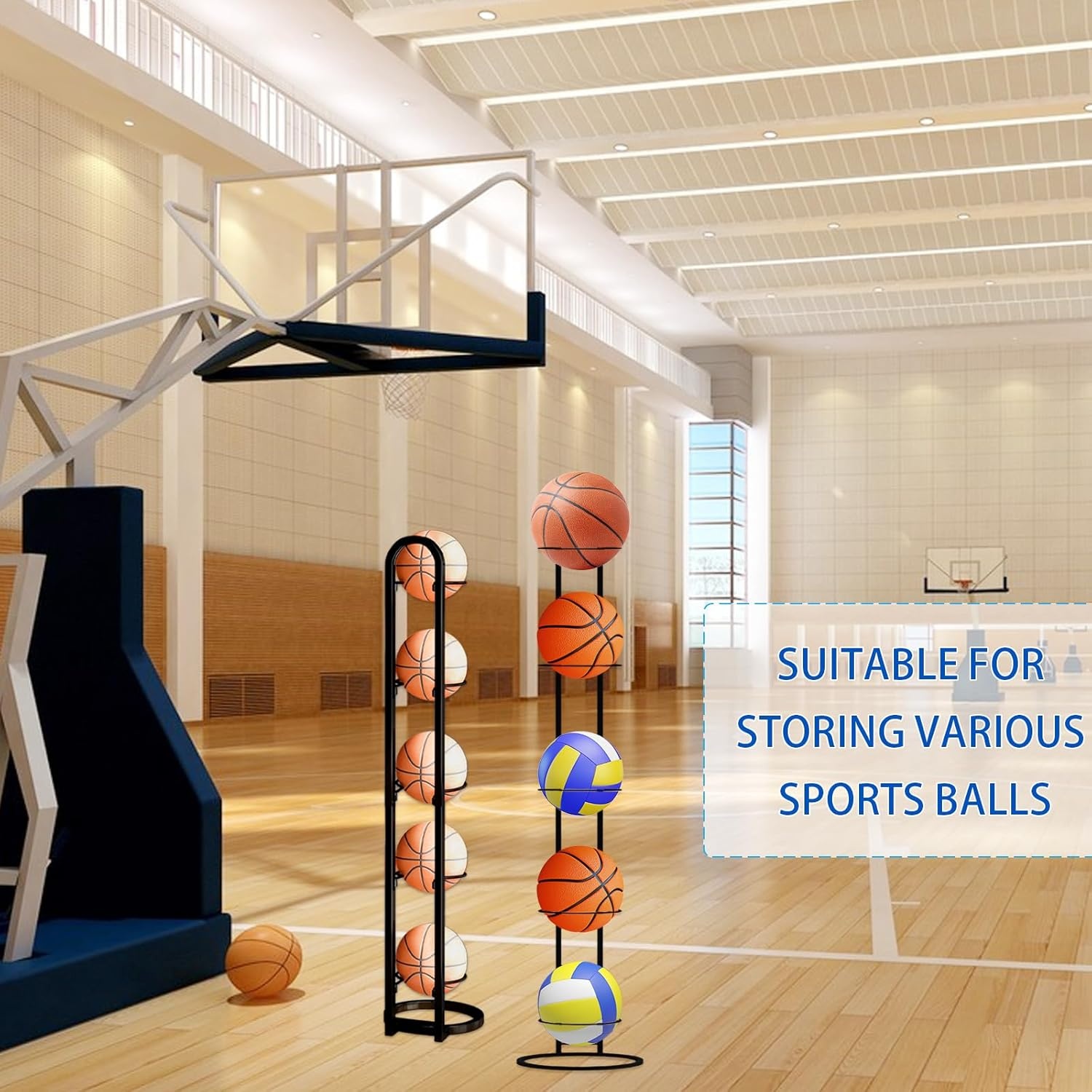 Zwarte Ballenstandaard met 5 Lagen en Mesh Opbergzak - 114 x 26 cm