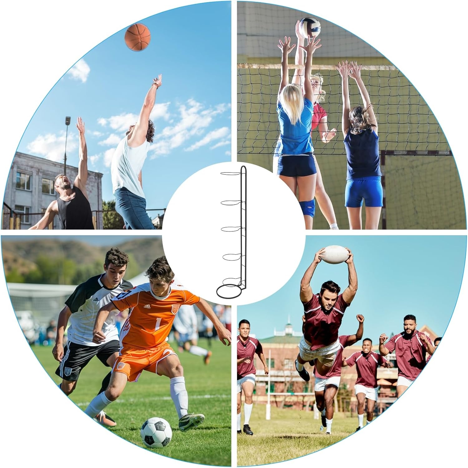 Zwarte Ballenstandaard met 5 Lagen en Mesh Opbergzak - 114 x 26 cm