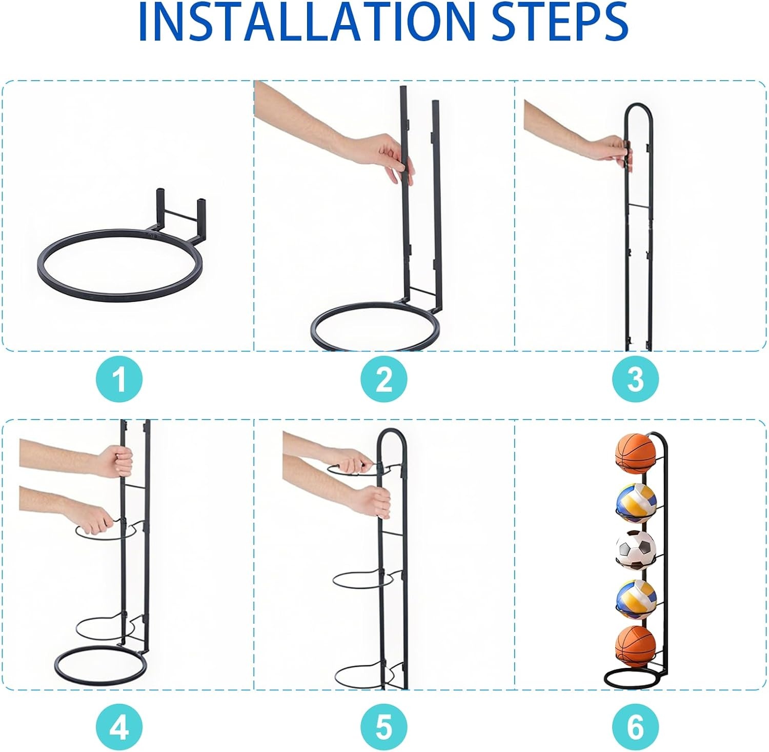 Zwarte Ballenstandaard met 5 Lagen en Mesh Opbergzak - 114 x 26 cm