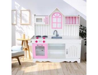 WOODENFUN Speelkeuken voor kinderen 3-8, Houten Kids Play Keuken Speelset Chef Pretend Play Set voor Peuters w, Speelgoed Keuken Geschenken voor Jongens Meisjes (Large Wit)