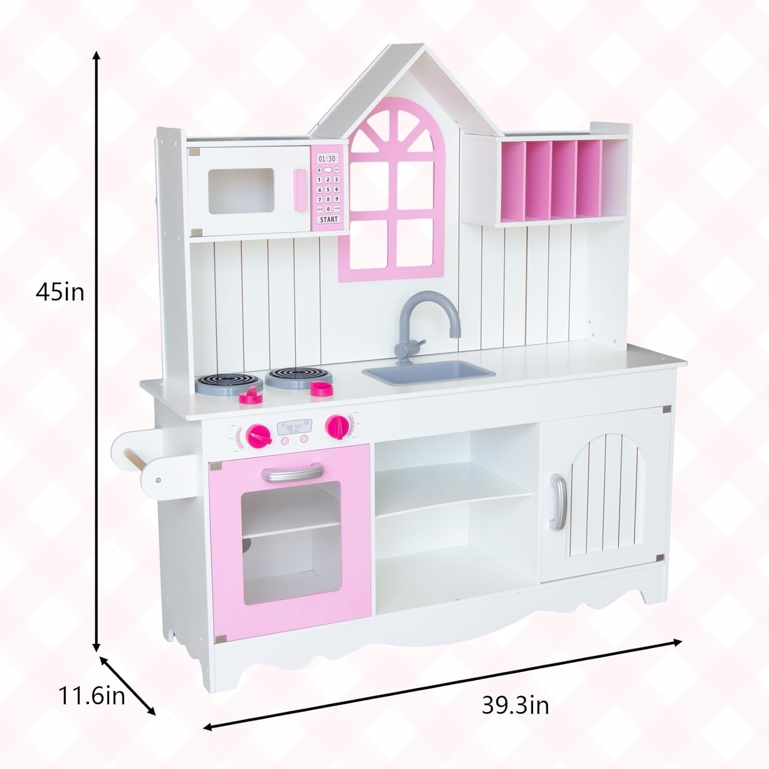 WOODENFUN Speelkeuken voor kinderen 3-8, Houten Kids Play Keuken Speelset Chef Pretend Play Set voor Peuters w, Speelgoed Keuken Geschenken voor Jongens Meisjes (Large Wit)